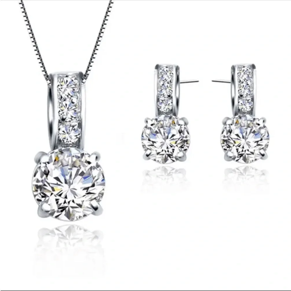 Sterling Silver Cubic Zirconia Necklace Set - Picture 1 of 3